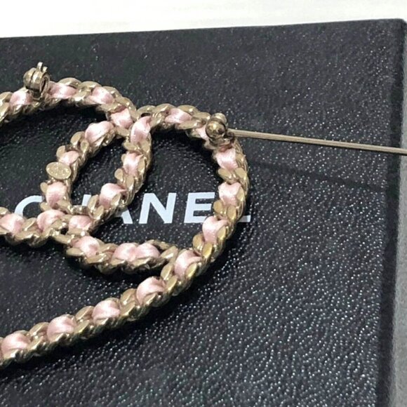 CHANEL CC Logo Pink Cord Heart Brooch Gold Tone Pin 09C Auth w/Box D-d1132 - Picture 7 of 9